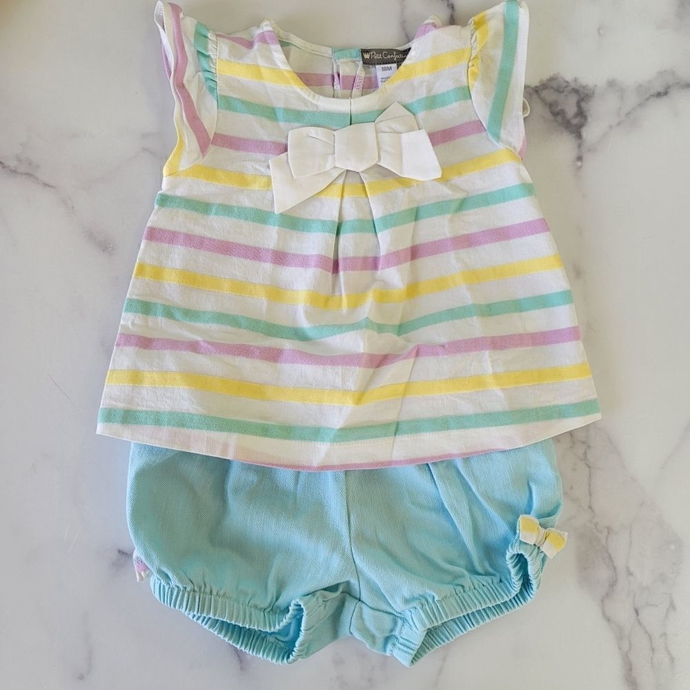Petit confection 18 month Striped pastel spring promenade top bloomer set outfit